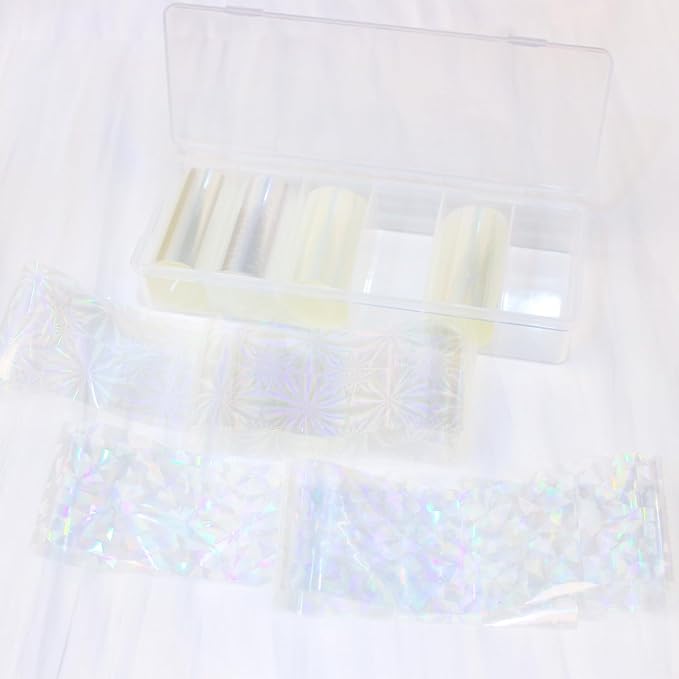 SILPECWEE 2 Boxes Aurora Nail Foil Clear Laser Glass Fragment Nail Transfer Foil for Long Acrylic Nails Starry Sky Holographic Nail Art Foil Stickers Manicure Design for DIY Nails Decoration