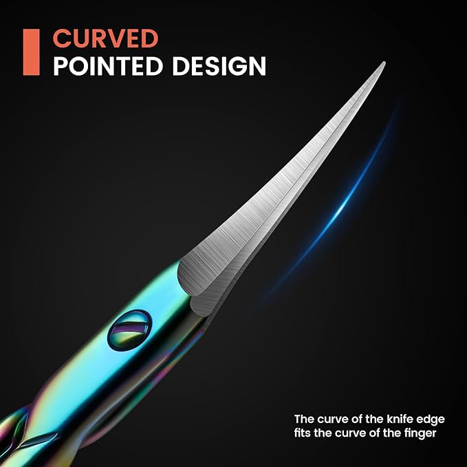 BEZOX Curved Cuticle Scissors - Precision Manicure Scissor Nail Cuticle Trimmer, Professional Stainless Steel Nail Scissors for Cuticle Care, Cuticle Cutter Small Scissors for Women - Rainbow