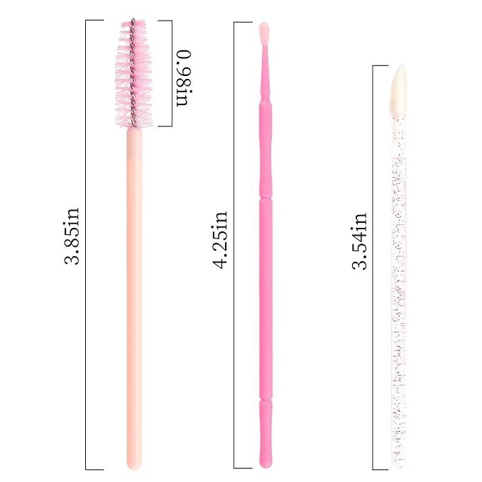 300 PCS Eyelash Extension Supplies Kit, Disposable Micro Swab Brush, Eyebrow Spoolie, Lip Brush, Mascara Wand Applicator (Light pink)