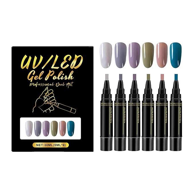 Nail Polish Pens Set 6 Pcs Gel Nail Polish Pens Set Long Lasting Portable Fingernail Toenail Gel Pen (03)