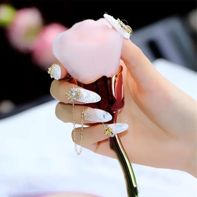 WOKOTO 2pcs Red And Gold Rose Nail Dust Brushes for acrylic nails Make Up Brush Set Nail Art Powder Remover Brushes Soft Foundation Brush Cleaning Dust Cleaner Brush For Nails Trimming Cleaning Tools