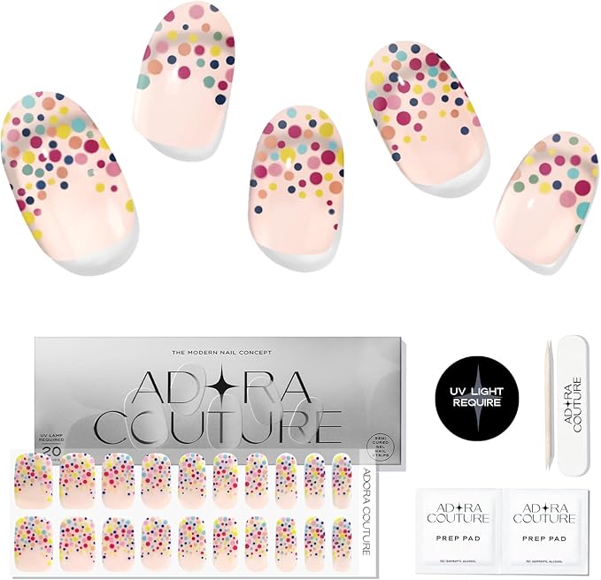 Semi Cured Gel Nail Strips with 20 Pieces - UV Gel Stickers, Manicure Kit, Easy Application Wraps Includes Prep Pads, Nail File, Wooden Stick - UV Light Required (Sprinkles)