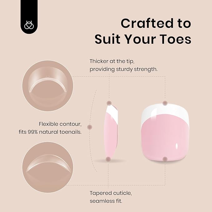 Beetles Toe Nail Press Ons Short - White French Tips Press On Toe Nails Square for Women - Perfect fit for feet with Jelly Glue Fast Dry Glue Fake Toenails in 18 Sizes- 72 Toenails Kit