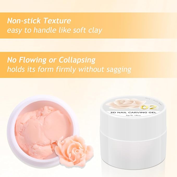 Colored Sculpting Gel for Nail Art, 6 Colors Nail Clay for 3D Art, Non-Sticky Hard Solid Builder Gel with Silicone Carving Pen, Nail Molding Kit for Home Manicure & Professional Salon
