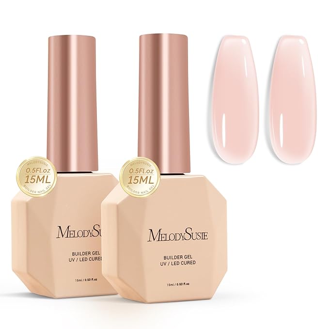 MelodySusie 2PCS 15ML Nude Builder Nail Base Gel for Nails Thickening,Soak Off UV Extension Gel,Rhinestone Glue in a Bottle for Nail Art Design Gift for Women DIY Manicure at Home 019 * 2
