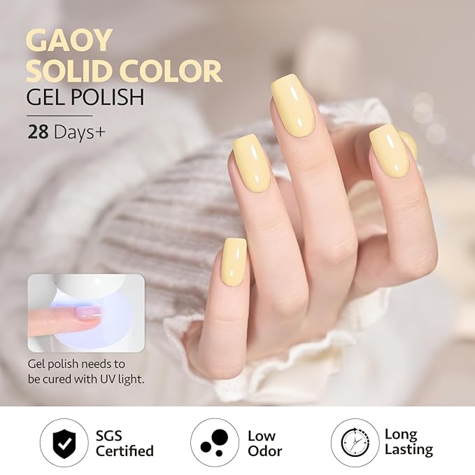 GAOY Pastel Yellow Gel Nail Polish, 16ml Soak Off Gel Polish, UV Light Cure for Nail Art DIY Manicure at Home, 1997 Pastel Yellow