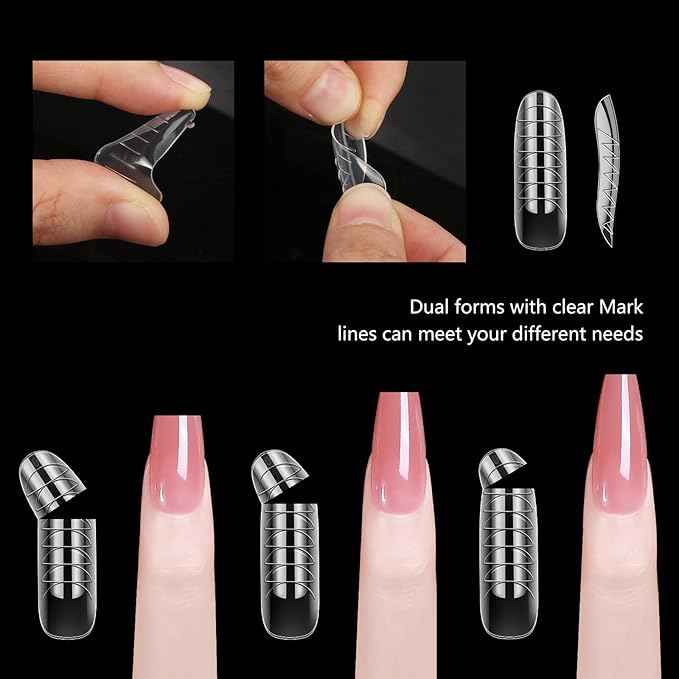 LIONVISON Poly Gel Nail Forms: 120Pcs Coffin Shape Nail Forms for Builder Gel Reusable - 12 Sizes Extension Acrylic Nail Molds Sets - False Nail Tips for Manicure Nail Art Design Salon DIY