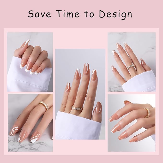 Short Coffin French Tip Press on Nails, 150pcs Soft Fake Nail Tips in 15Sizes, Pre-lasting Acrylic French Gel Nails Tips, No Need to File False Nail Tips Extension for Women Girl Nails DIY