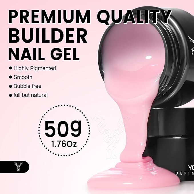 50g Builder Gel for Nails, Long-Lasting Soak-Off Nail Extension Gel for Beginners & DIY Home Salon Manicure(YMH16-Soft Pink)