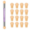 17 Pcs in 1 Set Nail Sponges for Ombre, Double-Head Ombre Brush for Gel Nails with 16 Pcs Replacement Head (Purple)