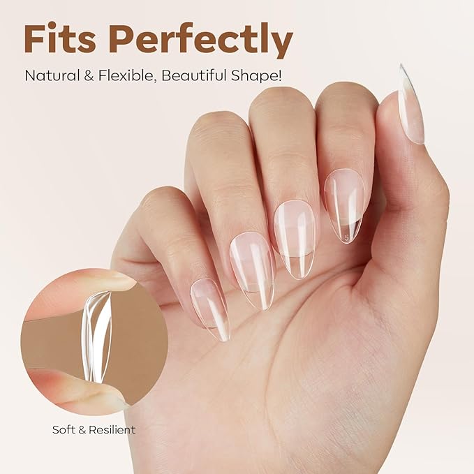 modelones Short Almond Nail Tips with 4 in 1 Nail Glue 15ml