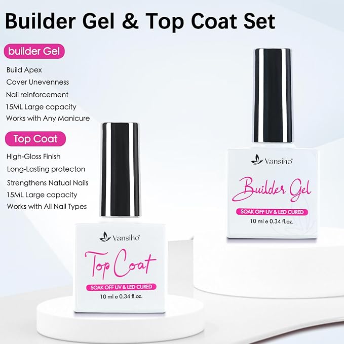 Vansiho French Protecting Builder Gel and Top Coat Set - Protect French Tips, 2 in 1 Strengthening Nails for Beginners & DIY Salon Manicurist Women
