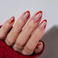 BTArtbox French Tip Press On Nails - Short Almond Red Press On Nails with Glue and Adhesive Tabs for Women in 16 Sizes - 32 Soft Gel Glue On Nails Kit, Wildfire Waves
