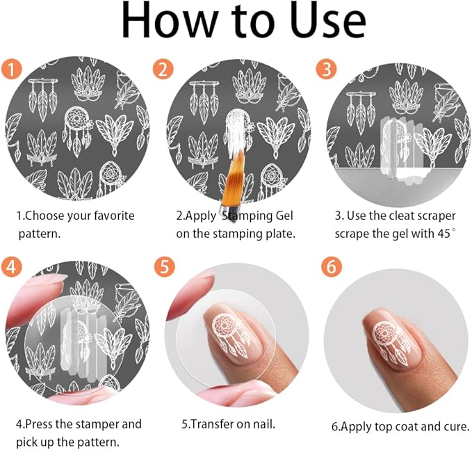 PH PandaHall 3pcs Feather Nail Stamping Plates Dreamcatcher Nail Art Templates Feather Flower Nails Image Plates Dreamy Pendant Nails Design Stamp for Women Manicures Salon DIY Printing Decoration