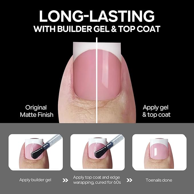 White Toe Nail Press On with 2 Nail Glue, 150pcs Square French Toe Nail Press Ons, 15 Sizes Thick Soft False Toenail Extension, Pink Full Cover Acrylic for Nail Art DIY