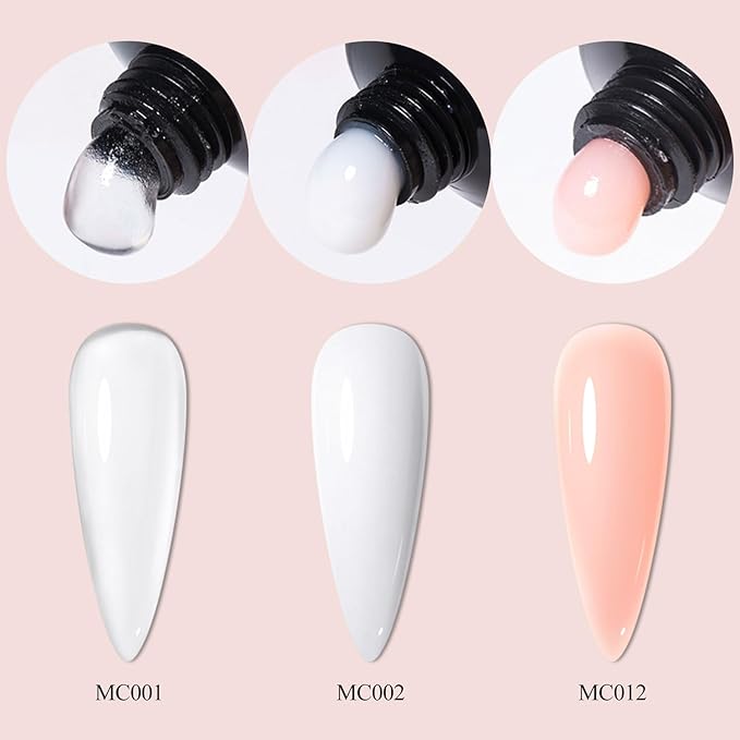 Poly Nail Gel Kit, 7PCS Clear White Pink Builder Nail Starter Kit De Polygel Para Uñas Completo with Dual Nail forms, Nail Clips for Polygel