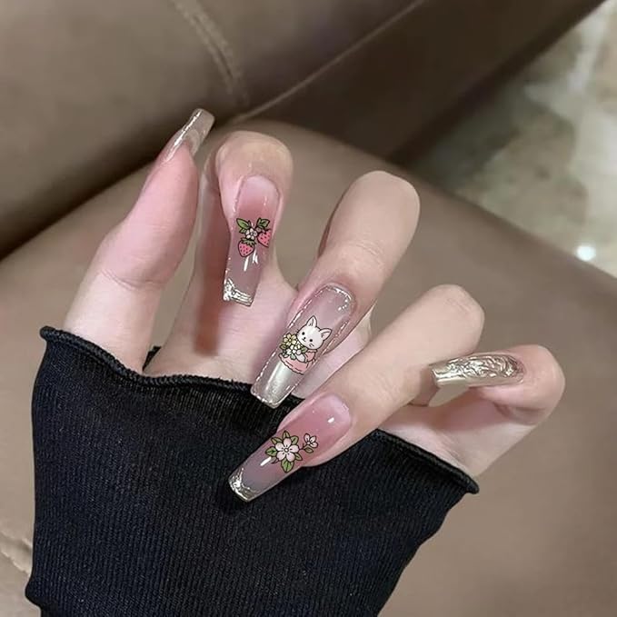 PH PandaHall 3pcs Rabbit Puppy Cat Nail Stamping Plates, Lovely Bow Strawberry Nail Art Templates Cute Animal Stainless Steel Image Plate Art Stencils for Easter DIY Print Manicures Salon Design