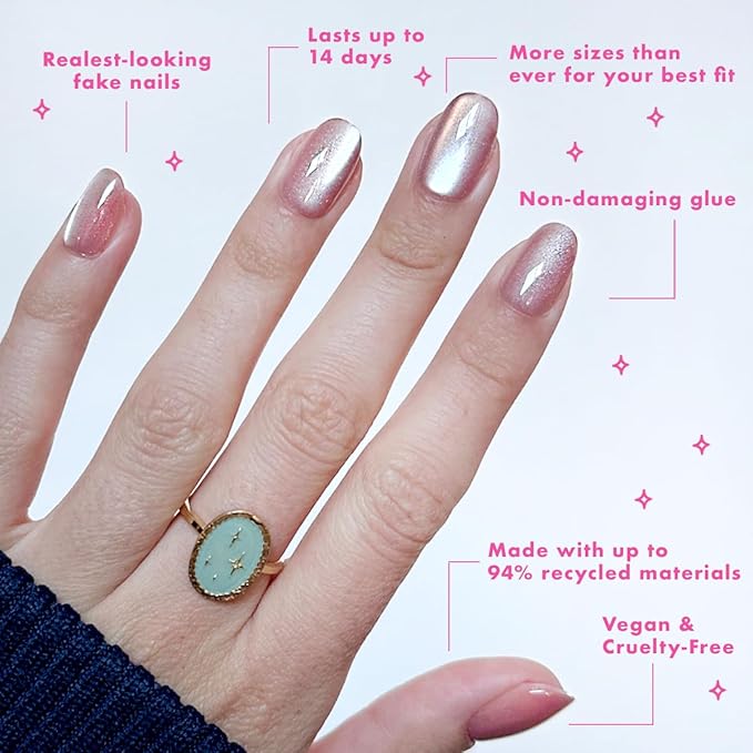 Olive & June Instant Mani Press-On Nails (Glue) | 42 Fake Nails, 21 Sizes | Non-Toxic, Long-Lasting Recycled Materials Realistic Look | Spring Flowers & Patterns | Short, Round | HZ Velvet