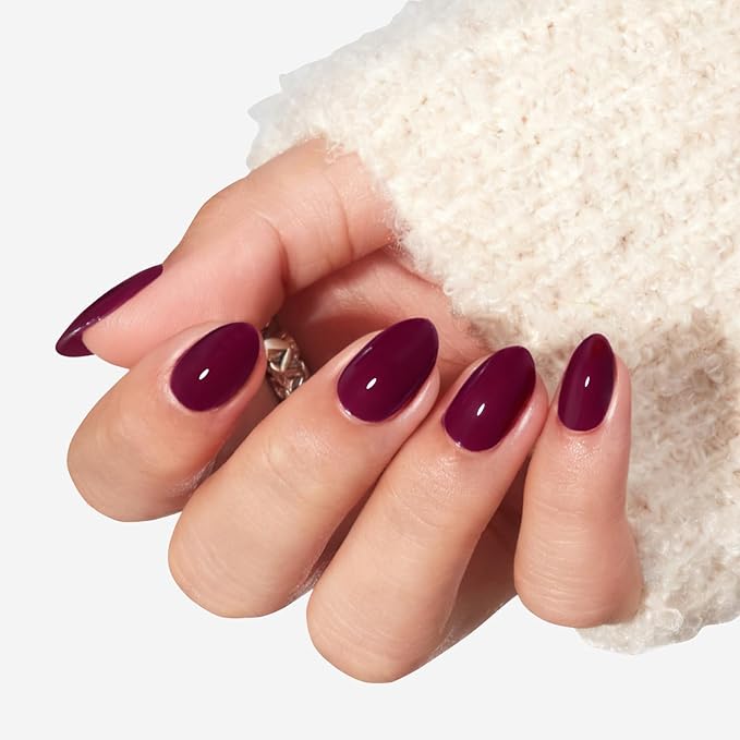 modelones Short Press on Nails, Oval Fake Nails Kit Press Ons with Nail Glue, Adhesive Tabs, Nail File, Prep Pad, Manicure Stick, 32Pcs 16 Sizes, Burgundy, Spring Women Girl Gift