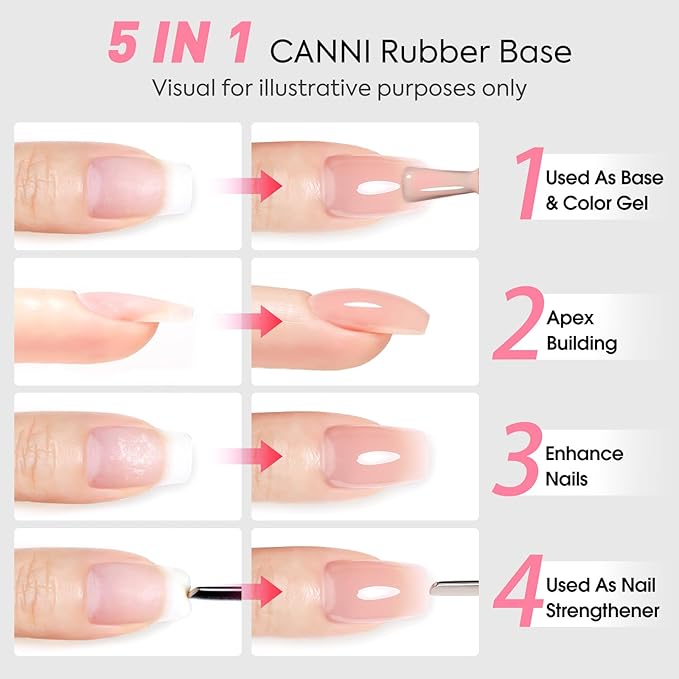 CANNI Rubber Base Gel Nail Polish Set- 6 Pcs 9 Ml Transparent Pink Rubber Base for Nails, Soak Off LED Nail Gel Manicure Kit DIY at Home Salon Gifts