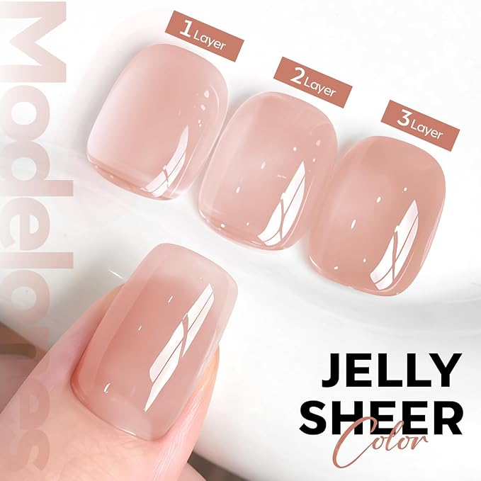 modelones Nude Gel Polish Jelly Natural Pink Gel Nail Polish French Tip Base Color Translucent Soak Off U V Soap Nails for Nail Art Manicure at Home Valentin 15ML