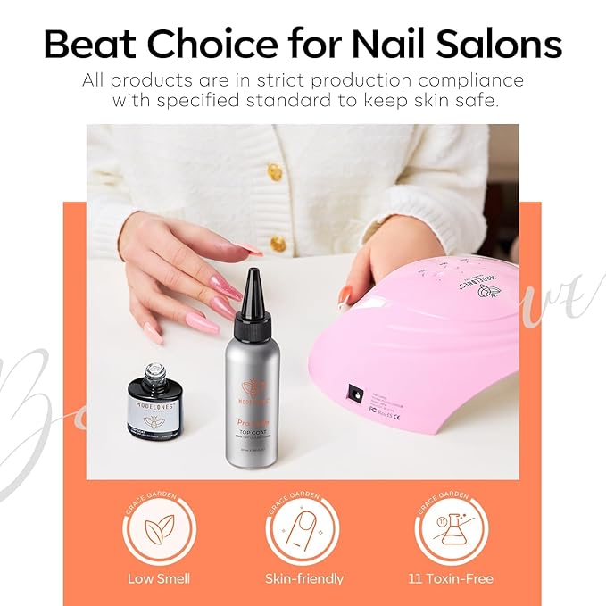 modelones Gel Top Coat, 100ml No Wipe Extra Glossy Gel Nail Polish Long-Lasting High Gloss Bulk Salon Grade Top Coat Refill Clear Nail Polish, for Nail Techs, Manicure Stores & DIY