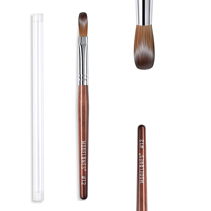 Modelones Kolinsky Acrylic Nail Brush Pure Kolinsky Hair Acrylic Red Wood Handle with Sturdy Alloy Tube Round Shaped Professional Nail Brushes Manicure Tool Salon DIY (Size 12#)