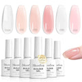 MelodySusie Builder Gel Nail Polish Set, Base Colors Nude Pink White Clear Nail Thickening Rubber Base Gel Polish,Soak Off UV Extension,Rhinestone Nail Glue in a Bottle Gift for Women 6 Colors