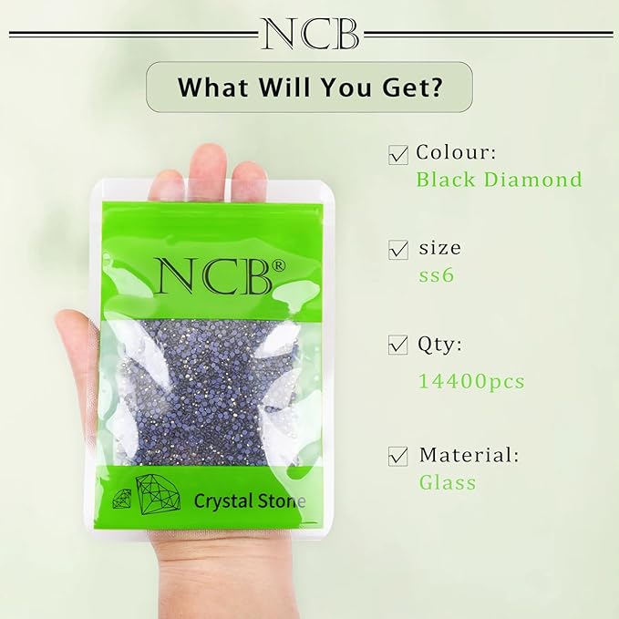 NCB 14400pcs Hotfix Crystal Rhinestones for Clothes Crafts, Hot Fix Bulk Flatback Crystals, Iron on Hotfix for DIY Decoration 100 Gross (Black Diamond, ss6/14400pcs)