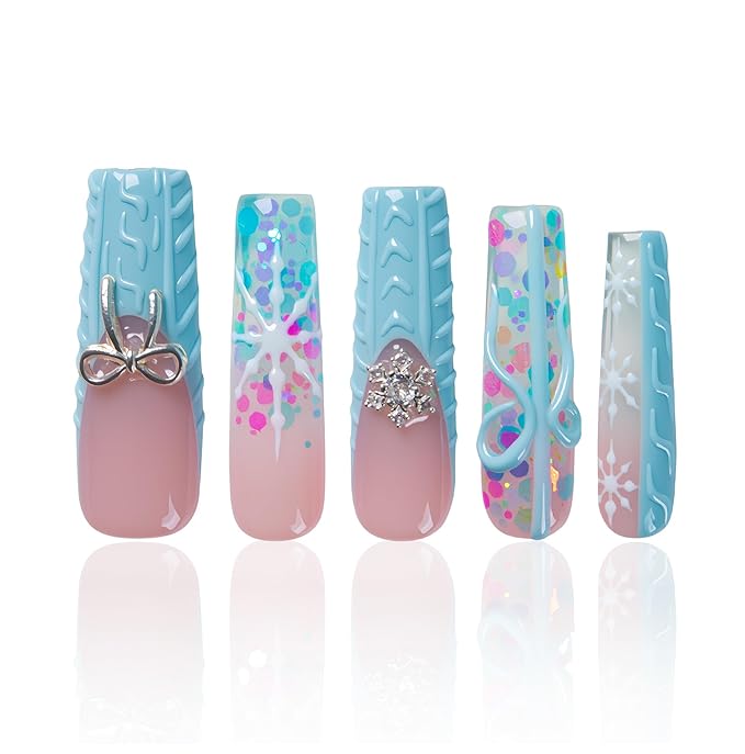 LOVFUL Press on Nails Winter Cozy| Handmade Acrylic Press ons| Reusable Fake False Nails| Square Mid length 1.7in| H677-L