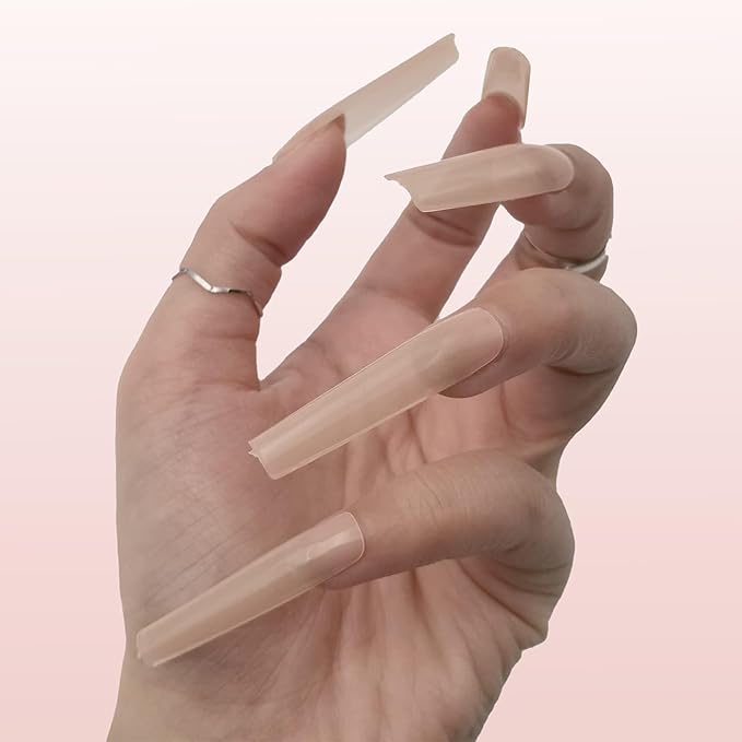 Allkem Soft Gel Nail Tips - 360 pcs XXL Square Nail Extensions - 12 Sizes Extra Extra Long Full Cover Nails - Nude (360 Pieces)