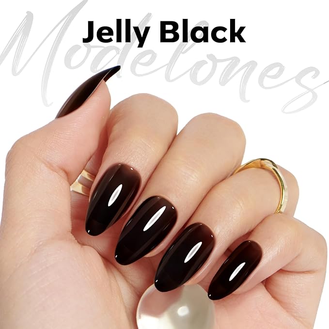 modelones Jelly Gel Nail Polish Black Sheer Neutral Translucent Black Gel Polish Soak Off U V LED Nail Lamp Glassy 15 ML