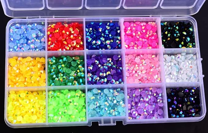 Transparent 17500PCS Flatback Rhinestones 15 Mixed Color Flat Back Gems Round Shape Crystals Rhinestones for Crafts Nail Face Art Shoes Diamond Painting (3mm?17500PCS+Tool)