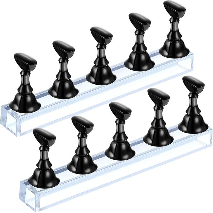 Blulu 2 Sets Nail Stand for Press on Acrylic Nails Display Practice Magnetic Fake Nail Holder for Painting Nails for False Fingernail Manicure Tool Home DIY Salon Supplies(Black)