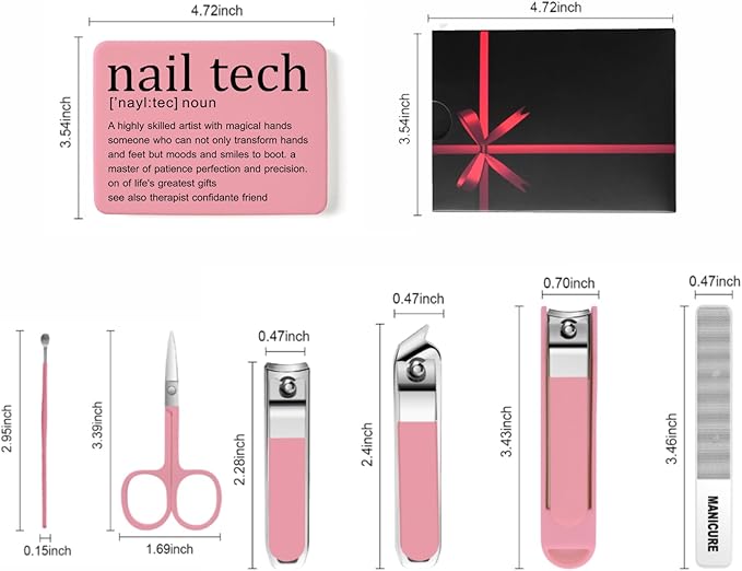 Nail Clippers and Beauty Tool Portable Set Nail Clipper Set Martensitic Stainless Steel Manicure Set 6 in 1 Suitable for Home, Workplace, Outdoor Travel, Gift Giving, Salon (Nail tech Pink)