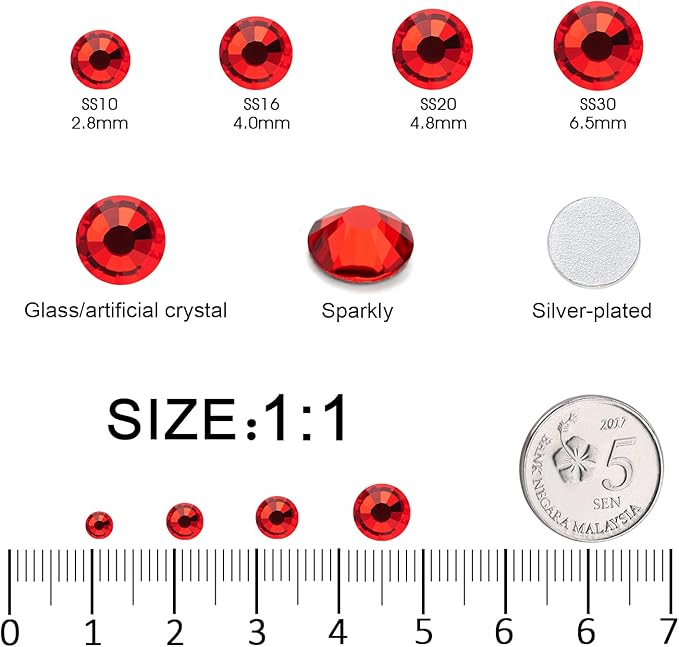 Flatback Rhinestones Bulk, 14400PCS Lt.siam Rhinestones for Clothes DIY Decoration Crafts, Lt.siam, SS10, 2.7-2.9mm