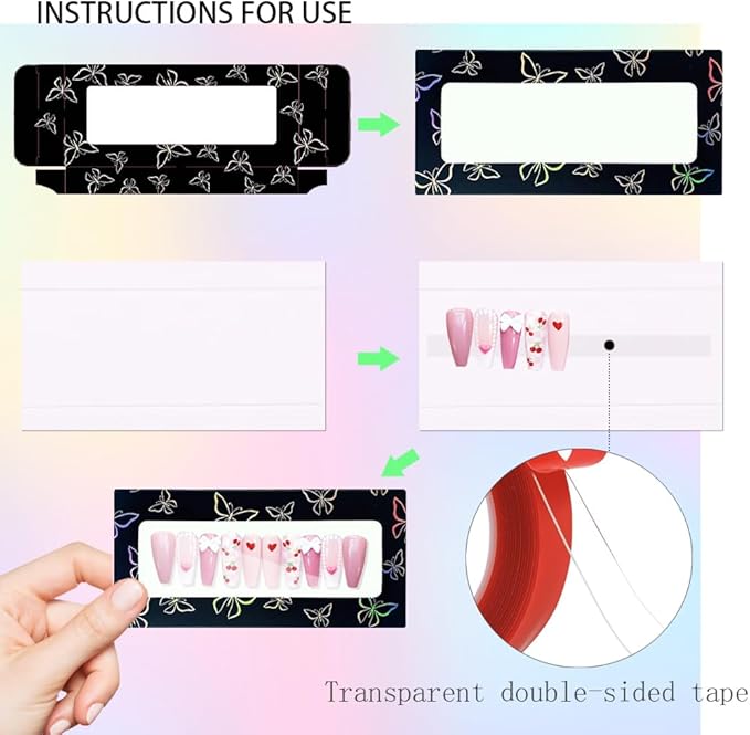 74PCS Press on Nails Packaging Box Set Includes 35PCS Empty Nail Package Box 35PCS White Background Paper 1 Double Sided Tape and 3 Thank You Stickers for Press on Nail Business