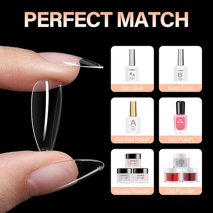 AILLSA Short Oval Round Nails 504PCS Clear Gel Nails Tips Press on False Soft Nails Tip Full Cover Fake Gelly Nails Tips for Nail Extension DIY Home Salon Gift, 10 Sizes Preshaped Nail Tips