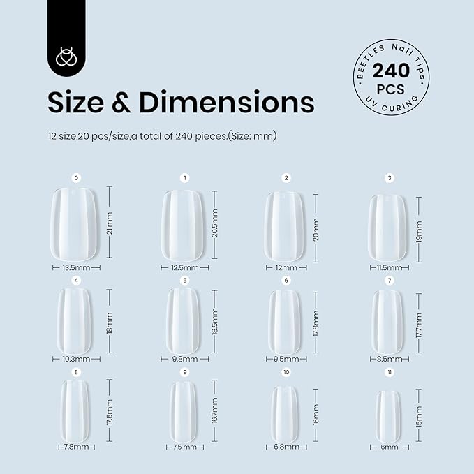 Beetles Gel Nail Kit Easy Extension Set, 240pcs Soft Short Square Nail Tips with 5-in-1 Glue Base Gel and Led Lamp Acrylic Tips Fake Nails Art Home Gelly Tips Beauty Gift Set