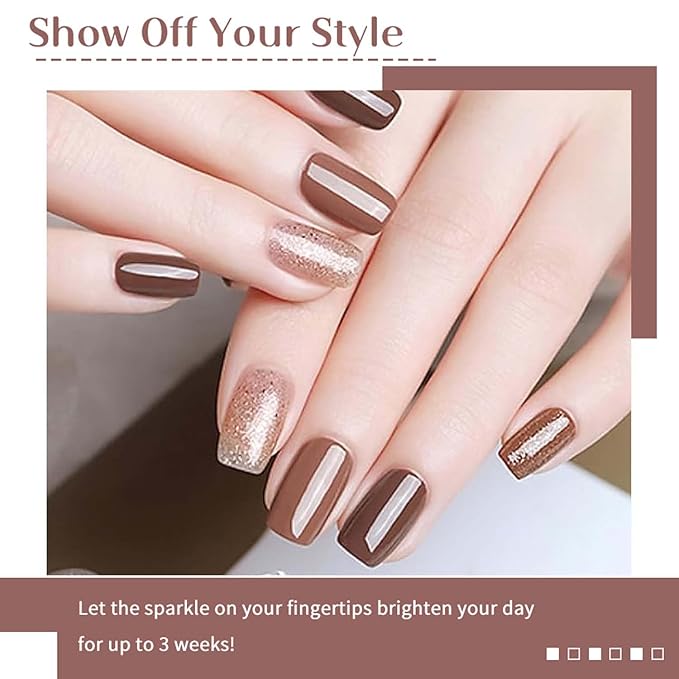 JR 9 Colors 0.5oz Brown Gel Nail Polish Set Bow Bottle Design Nude Gel Polish Kit UV LED Soak Off Polish Home DIY Gift Dark Brown Colors Nail Gel Polish Kit Series