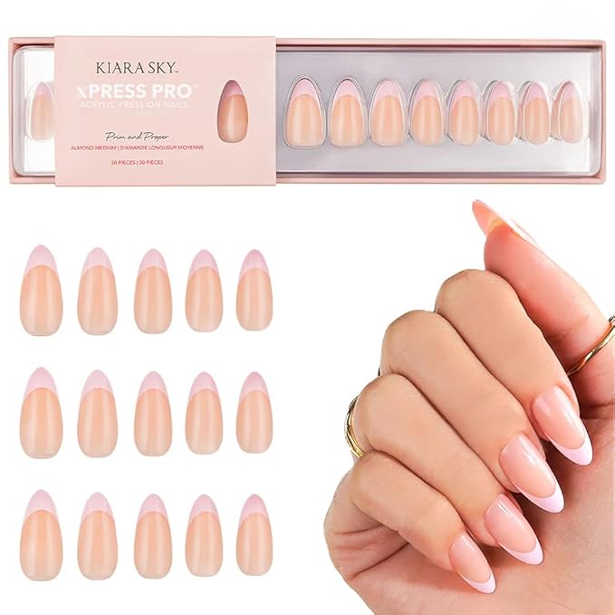 Kiara Sky Press On Nails | XPRESS PRO 100% Acrylic Nails | 30-Piece Kit Includes Nail Glue, Cuticle Pusher, File & Prep Pad | Almond Medium - Prim and Proper