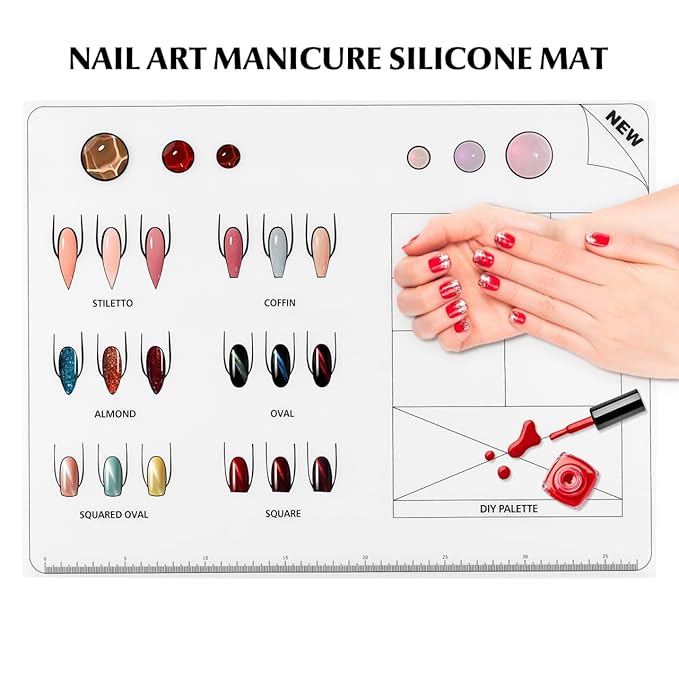 Nail Practice Mat, Silicone Nail Training Sheet for Stamping Nail Art Decal Salons Home DIY Manicures Tool