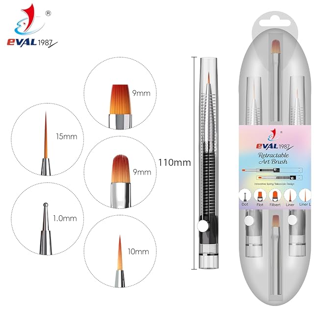 Nail Art Brushes Set, YIHUALE Push Contact Builder Nail Extension Gel Brush, Gel Polish Art Design Pen Painting Tools, Nail Art Liner Brush and Dotting Pen for Salon, DIY (White, 2+3)