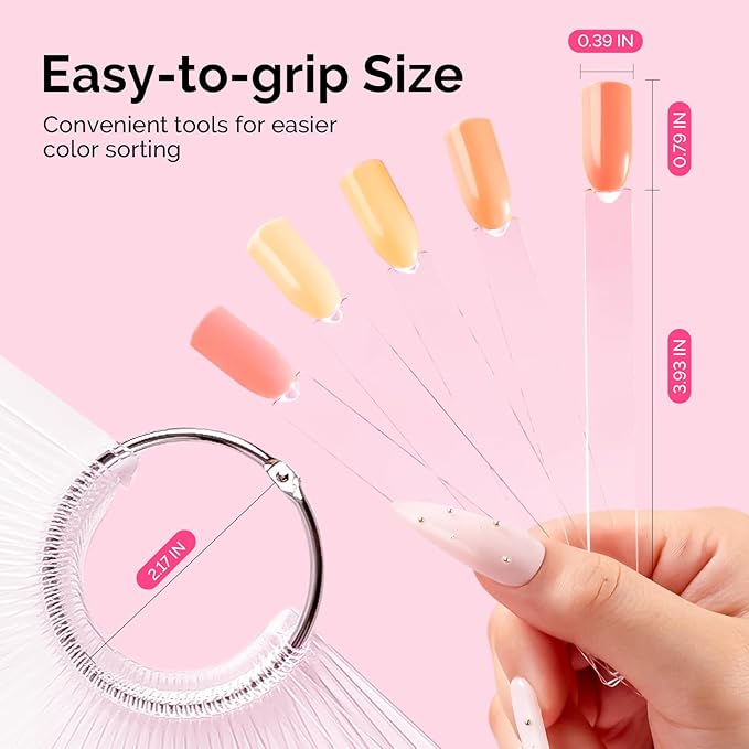 MelodySusie 300 Pcs Nail Swatch Sticks with Ring, Clear Swatches for Gel Polish, Transparent Acrylic Practice Tips, Suitable for Displaying Colors, Training Nail Art for Beginners and Professionals