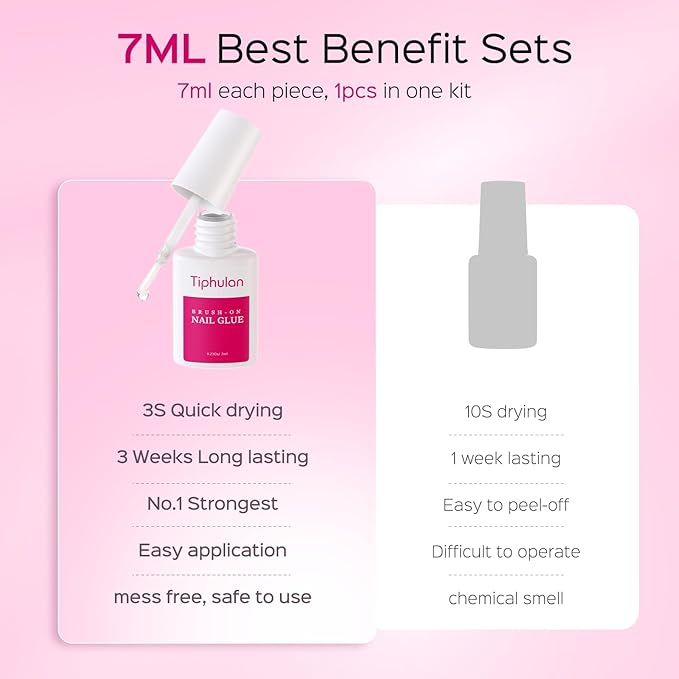 7ml Brush On Nail Glue for Press On, Acrylic Nails - Super Strong, Durable & Long-Lasting, Mess Free, Travel Friendly, 0.23 oz