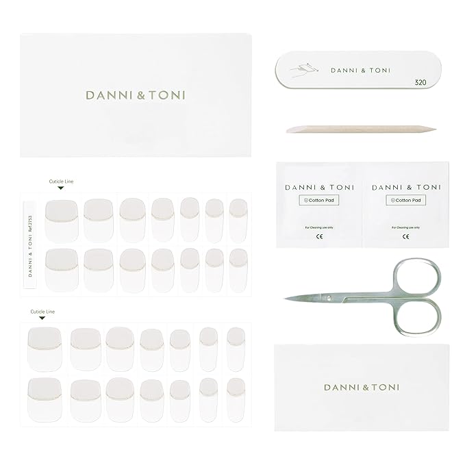 DANNI & TONI Semi Cured Gel Nail Strips French (Chic Line) Glitter French Line Gel Nail Wraps 28 Stickers