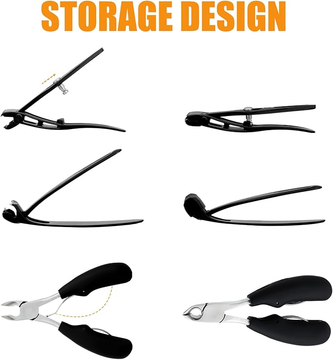 Precision Stainless Steel Heavy Duty Angled Head,Wide Jaw Clippers for Seniors and Man,Ingrown Toenail,Thick Nail.Long Handle, Extra-Large Slanted Nail Cutter.Men,Women,Elderly.6Pcs