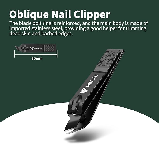 German Nail Clippers for Men, VANWIN Nail Clipper Set (4-Pack) Ultra Sharp Matte Stainless Steel Fingernail & Toenail Clippers with Glass Nail File, Nail Cutter Stocking Stuffers for Men Women Black