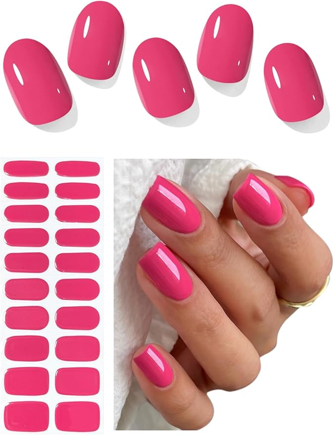 Semi Cured Gel Nail Strips (Carmine Red), 20 Pcs Gel Nail Wraps, Stickers, UV Light Required, Salon Quality, Long Lasting