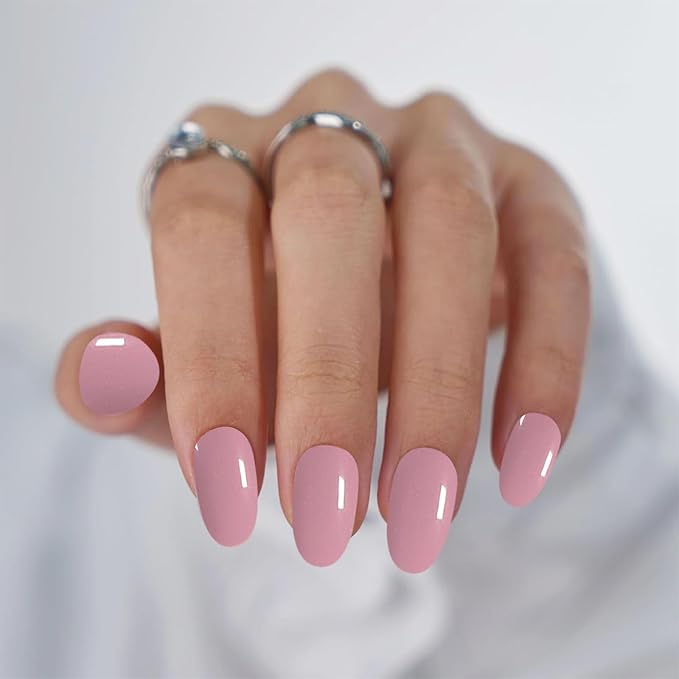 20Pcs Semi Cured Gel Nail Strips Mauve Pink Gel Nail Stickers Full Polish Nails Wraps UV/LED Light Needed Gloss Nails Polish Strips for Women Includes Prep Pads, File, Wooden Cuticle Stick